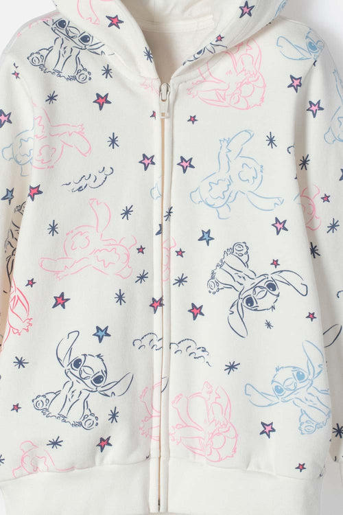 POLERON DE STITCH MARFIL CON CAPUCHA PARA NIÑA 2T A 5T
