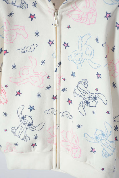 POLERON DE STITCH MARFIL CON CAPUCHA PARA NIÑA 2T A 5T