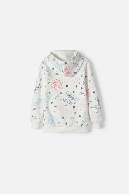 POLERON DE STITCH MARFIL CON CAPUCHA PARA NIÑA 2T A 5T