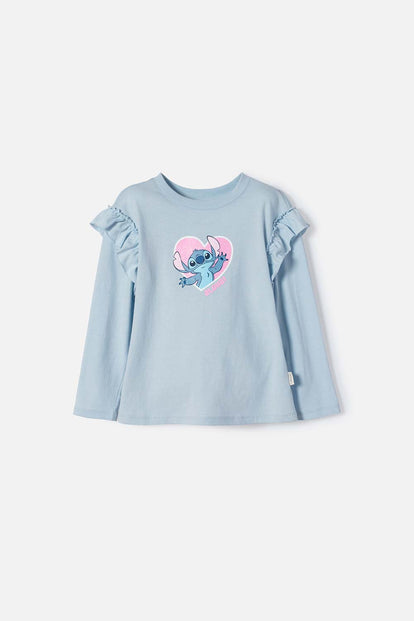 POLERA DE STITCH AZUL MANGA LARGA PARA NIÑA 2T A 5T