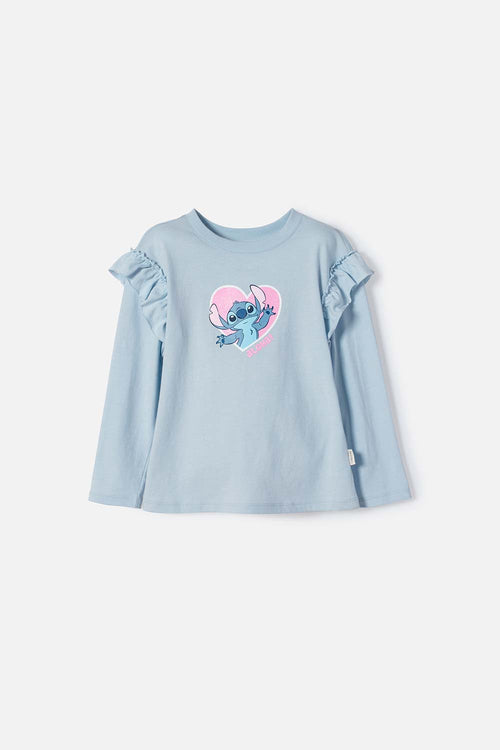 POLERA DE STITCH AZUL MANGA LARGA PARA NIÑA 2T A 5T