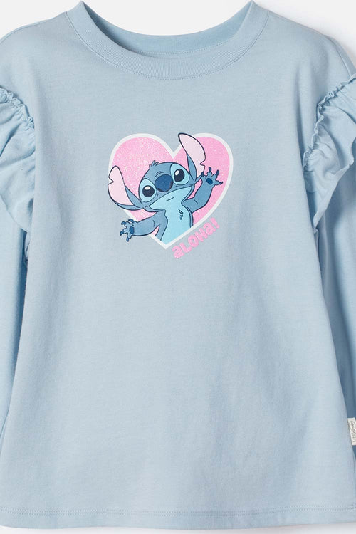 POLERA DE STITCH AZUL MANGA LARGA PARA NIÑA 2T A 5T