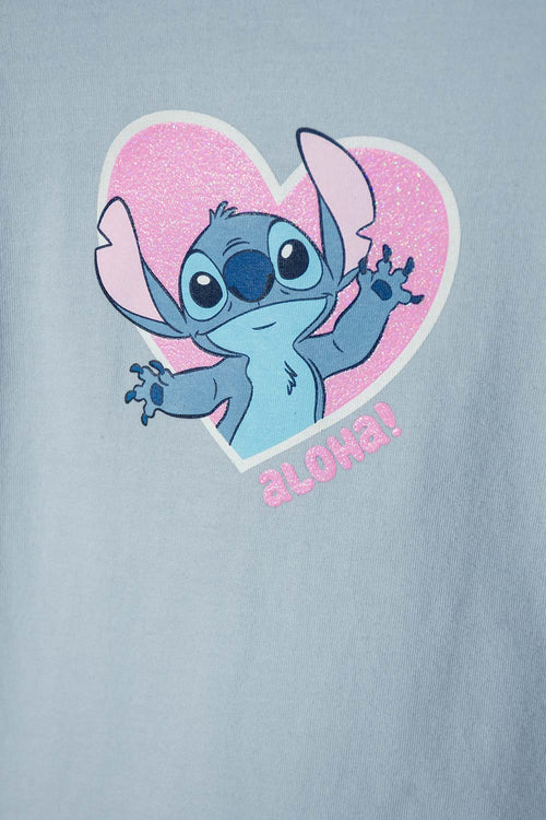 POLERA DE STITCH AZUL MANGA LARGA PARA NIÑA 2T A 5T