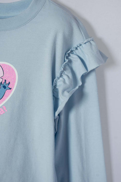 POLERA DE STITCH AZUL MANGA LARGA PARA NIÑA 2T A 5T