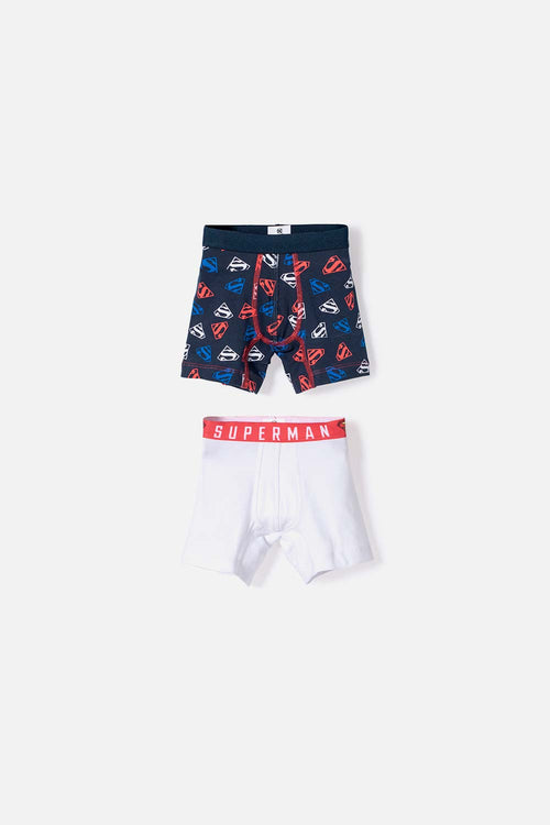 PACK X2 BOXER DE SUPERMAN AZUL Y BLANCO PARA NIÑO 2T A 5T
