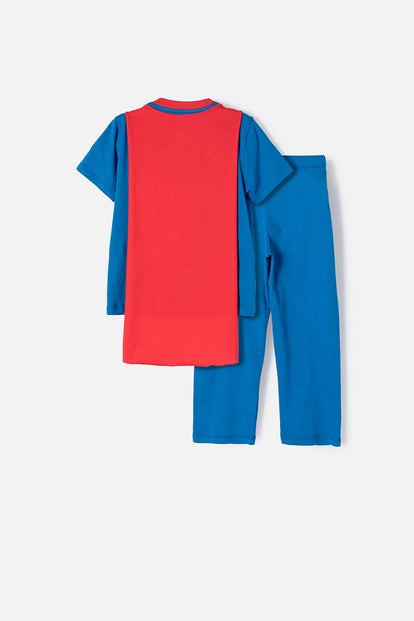 PIJAMA DE SUPERMAN CON PANTALÓN LARGO AZUL Y ROJO PARA NIÑO 2T A 5T