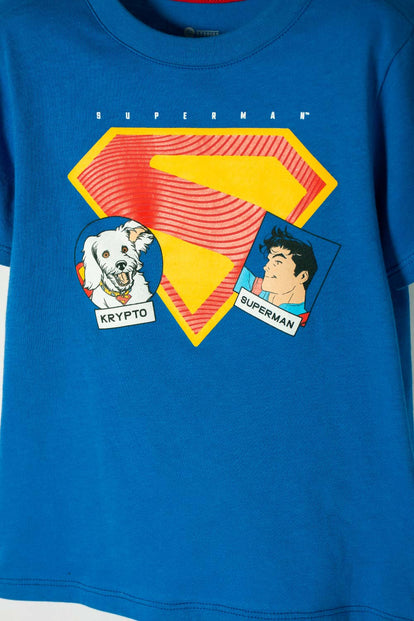 CONJUNTO DE SUPERMAN AZUL OSCURO DE PANTALÓN LARGO PARA NIÑO 2T A 5T