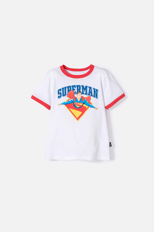 POLERA DE SUPERMAN MANGA CORTA BLANCO Y ROJO PARA NIÑO 2T A 5T