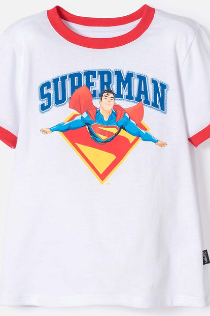 POLERA DE SUPERMAN MANGA CORTA BLANCO Y ROJO PARA NIÑO 2T A 5T