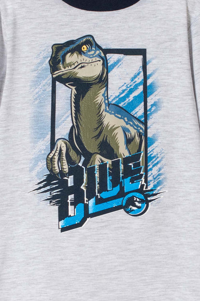 PIJAMA DE JURASSIC WORLD GRIS Y AZUL DE PANTALÓN LARGO PARA NIÑO 2T A 5T