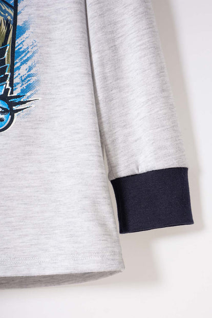 PIJAMA DE JURASSIC WORLD GRIS Y AZUL DE PANTALÓN LARGO PARA NIÑO 2T A 5T