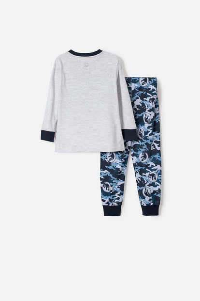 PIJAMA DE JURASSIC WORLD GRIS Y AZUL DE PANTALÓN LARGO PARA NIÑO 2T A 5T
