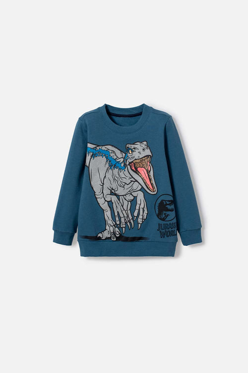 POLERON DE JURASSIC WORLD AZUL DE DISEÑO CERRADO PARA NIÑO 2T A 5T