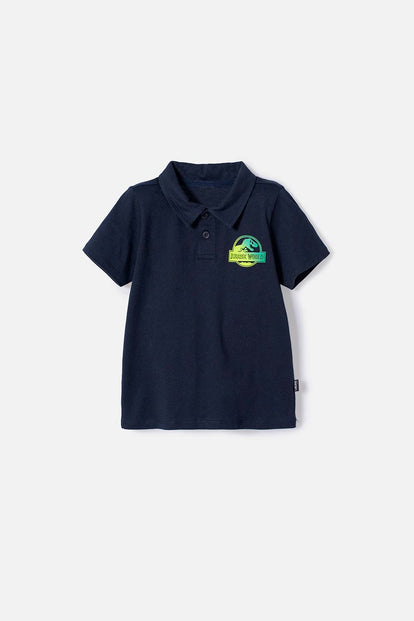 POLERA TIPO POLO DE JURASSIC WORLD AZUL OSCURA NIÑO 2T A 5T