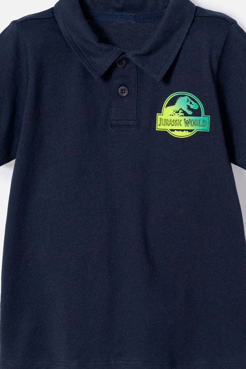 POLERA TIPO POLO DE JURASSIC WORLD AZUL OSCURA NIÑO 2T A 5T
