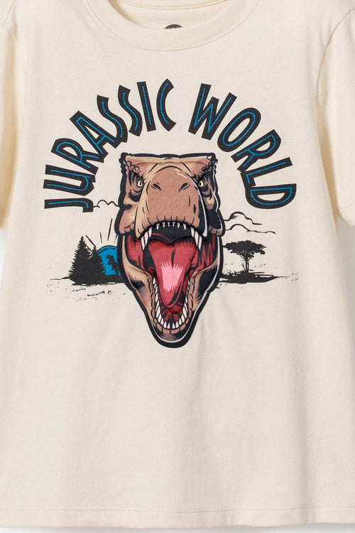 POLERA DE JURASSIC WORLD CAFÉ MANGA CORTA PARA NIÑO 2T A 5T