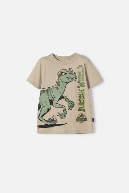 POLERA DE JURASSIC WORLD VERDE ESTAMPADA EN FRENTE PARA NIÑO 2T A 5T