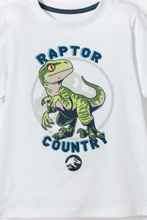 CONJUNTO DE JURASSIC WORLD BLANCO Y AZUL DE PANTALÓN LARGO PARA NIÑO 2T A 5T