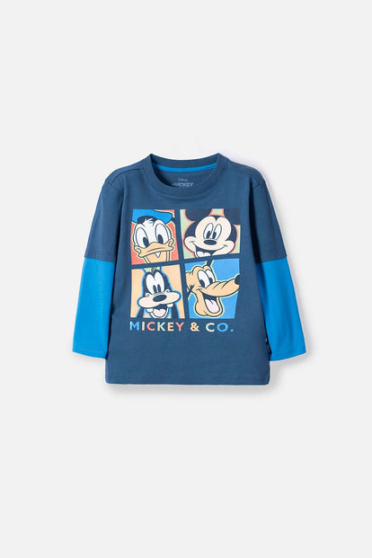 POLERA DE MICKEY MOUSE AZUL MANGA LARGA PARA NIÑO 2T A 5T