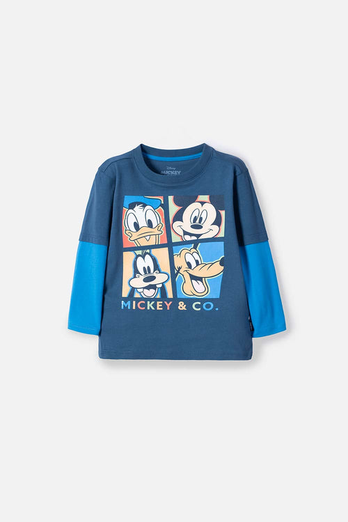 POLERA DE MICKEY MOUSE AZUL MANGA LARGA PARA NIÑO 2T A 5T