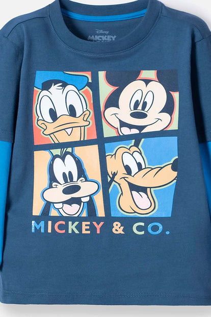 POLERA DE MICKEY MOUSE AZUL MANGA LARGA PARA NIÑO 2T A 5T