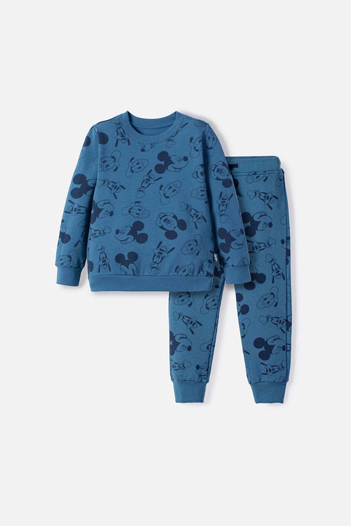 CONJUNTO DE MICKEY MOUSE AZUL DE PANTALÓN LARGO PARA NIÑO 2T A 5T