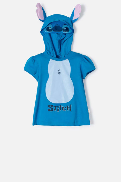 POLERA DE STITCH CON CAPUCHA AZUL PARA NIÑA 2T A 5T