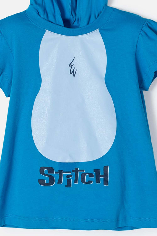 POLERA DE STITCH CON CAPUCHA AZUL PARA NIÑA 2T A 5T
