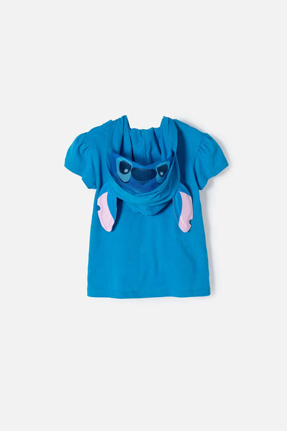 POLERA DE STITCH CON CAPUCHA AZUL PARA NIÑA 2T A 5T