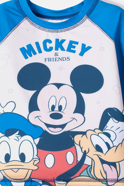 CONJUNTO DE BAÑO DE MICKEY MOUSE AZUL MANGA LARGA PARA NIÑO 2T A 5T