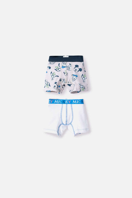 PACK X2 BÓXER DE MICKEY MOUSE BLANCO Y MARFIL OSCURO PARA NIÑO 2T A 5T