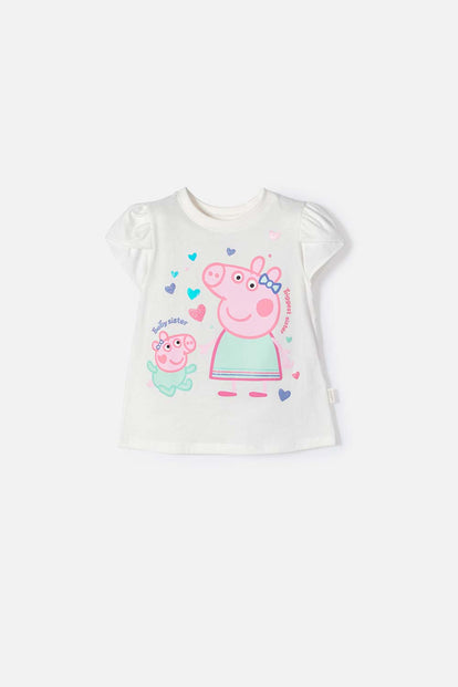 POLERA DE PEPPA PIG MARFIL ESTAMPADA EN FRENTE PARA NIÑA 2T A 5T