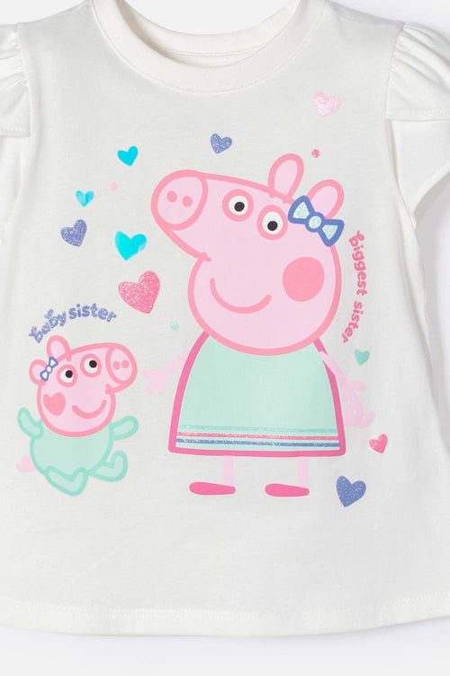 POLERA DE PEPPA PIG MARFIL ESTAMPADA EN FRENTE PARA NIÑA 2T A 5T