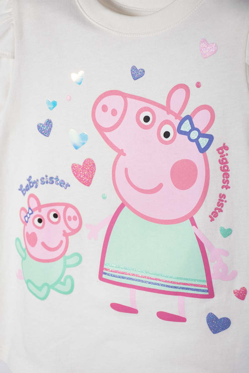 POLERA DE PEPPA PIG MARFIL ESTAMPADA EN FRENTE PARA NIÑA 2T A 5T
