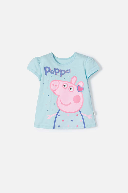 POLERA DE PEPPA PIG AZUL ESTAMPADA EN FRENTE PARA NIÑA 2T A 5T