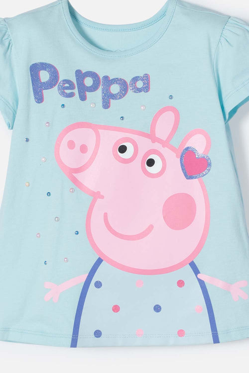 POLERA DE PEPPA PIG AZUL ESTAMPADA EN FRENTE PARA NIÑA 2T A 5T