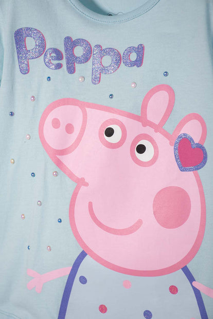 POLERA DE PEPPA PIG AZUL ESTAMPADA EN FRENTE PARA NIÑA 2T A 5T