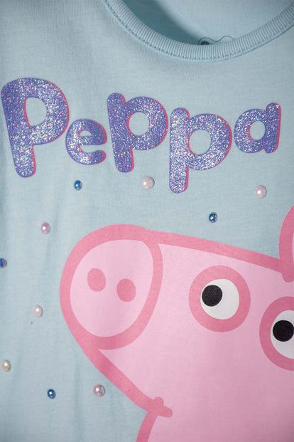 POLERA DE PEPPA PIG AZUL ESTAMPADA EN FRENTE PARA NIÑA 2T A 5T