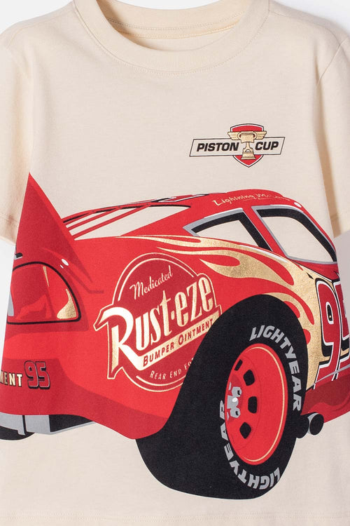 POLERA DE CARS MANGA CORTA ALMENDRA PARA NIÑO 2T A 6T