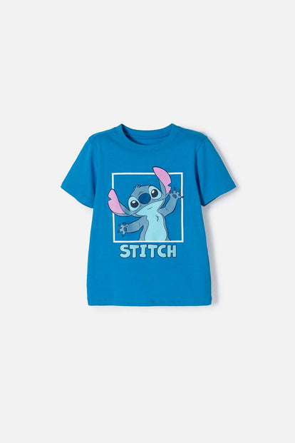 POLERA DE STITCH MANGA CORTA AZUL PARA NIÑA 2T A 5T