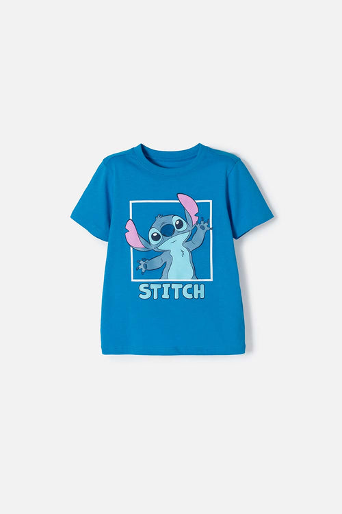 POLERA DE STITCH MANGA CORTA AZUL PARA NIÑA 2T A 5T