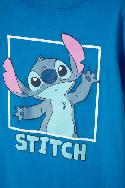 POLERA DE STITCH MANGA CORTA AZUL PARA NIÑA 2T A 5T
