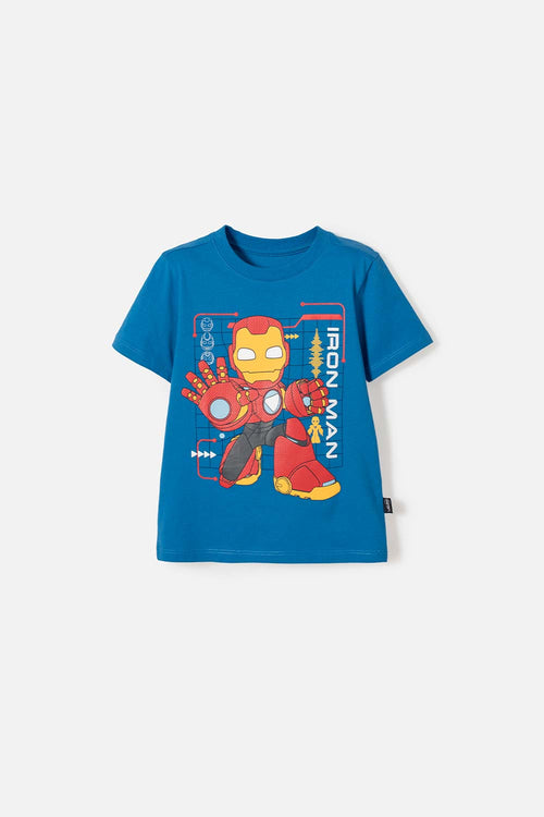 POLERA DE IRONMAN MANGA CORTA AZUL PARA NIÑO 2T A 5T