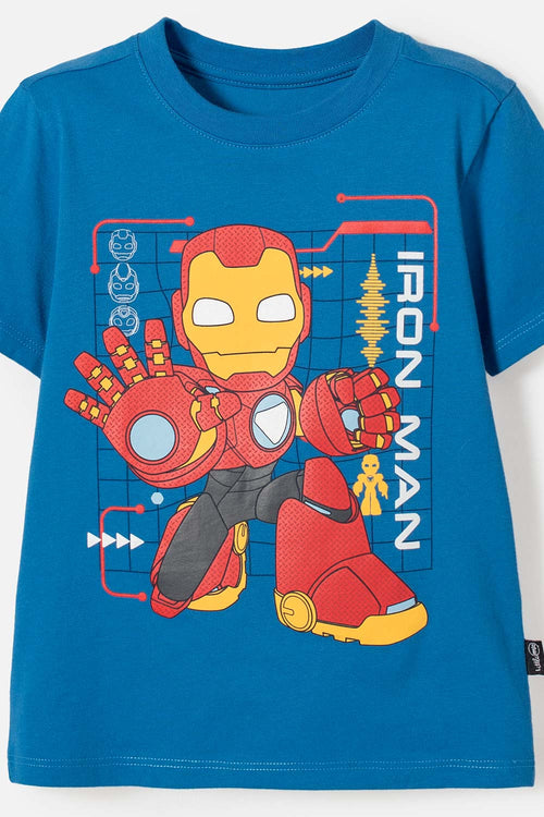 POLERA DE IRONMAN MANGA CORTA AZUL PARA NIÑO 2T A 5T
