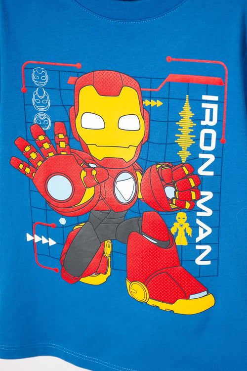 POLERA DE IRONMAN MANGA CORTA AZUL PARA NIÑO 2T A 5T