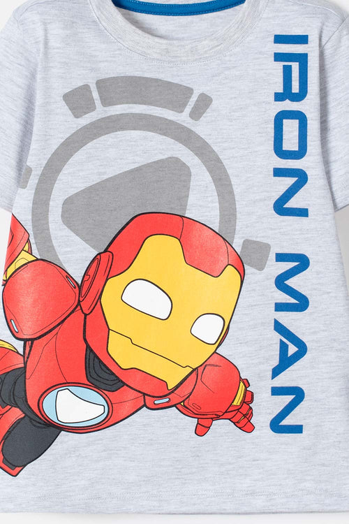 POLERA DE IRONMAN MANGA CORTA GRIS JASPE PARA NIÑO 2T A 5T