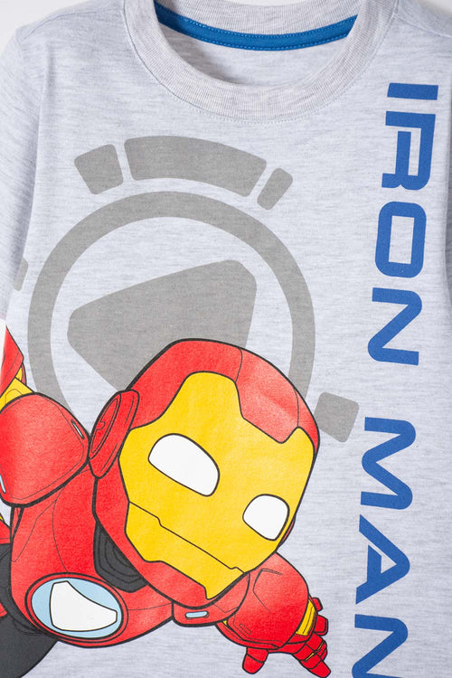 POLERA DE IRONMAN MANGA CORTA GRIS JASPE PARA NIÑO 2T A 5T