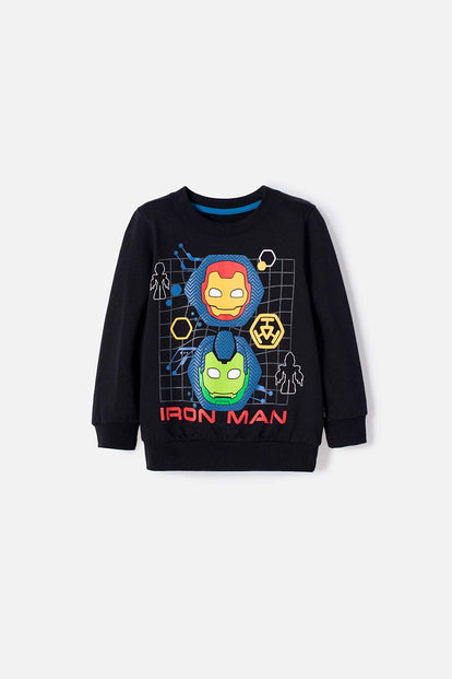 POLERON DE IRONMAN CERRADO NEGRO PARA NIÑO 2T A 5T