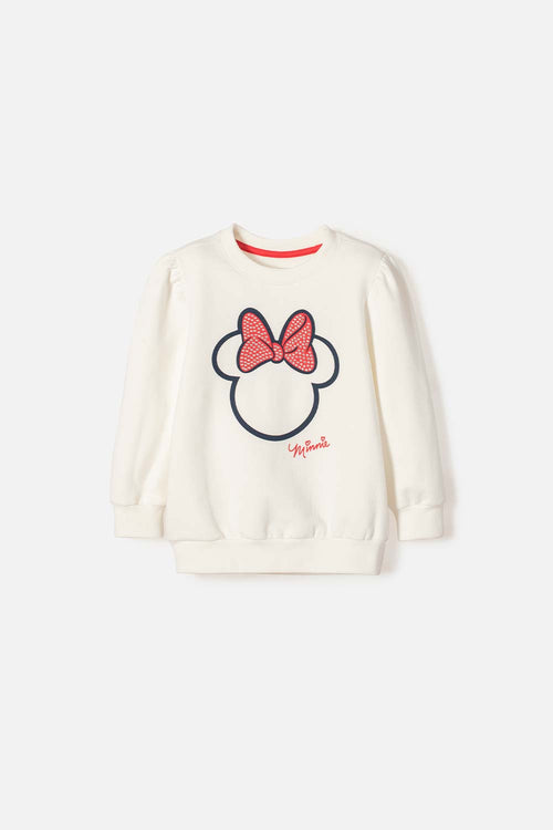 POLERON DE MINNIE MOUSE CERRADO MARFIL PARA NIÑA 2T A 5T