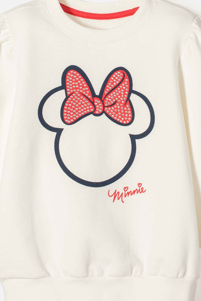POLERON DE MINNIE MOUSE CERRADO MARFIL PARA NIÑA 2T A 5T